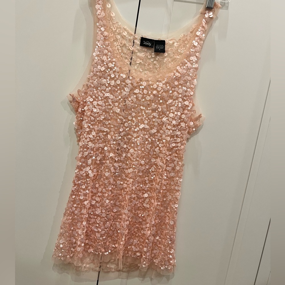 NWOT. Large light pink layered sequin tank